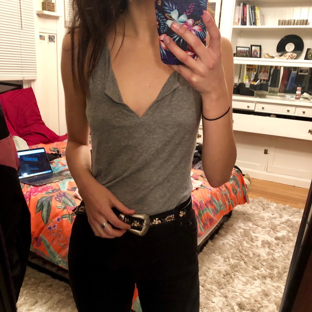 BCBGMaxAzria Grey V-Neck Blouse